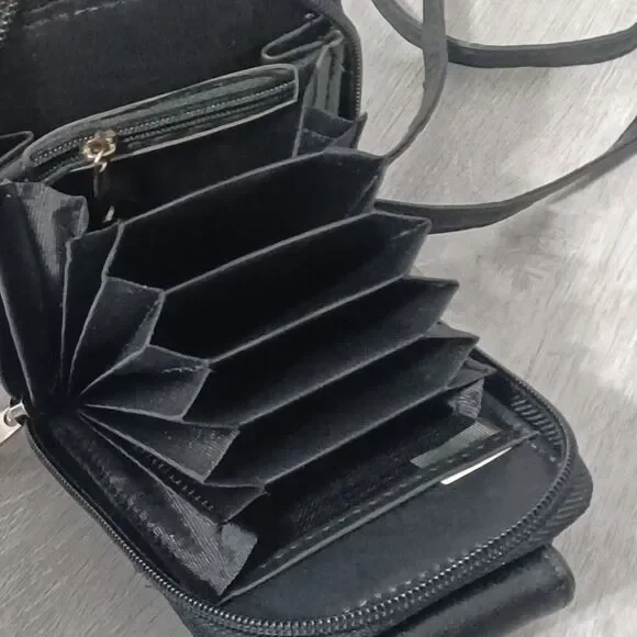 Vintage BUXTON Genuine Black Leather Accordion Wallet w/ Belt Loop & Crossbody - Picture 4 of 5